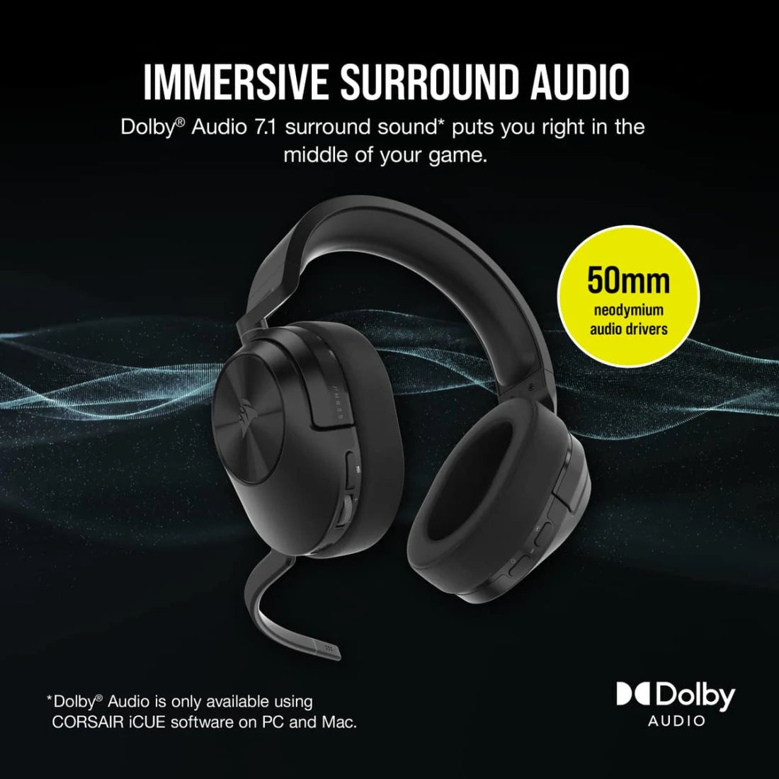 Corsair HS55 Over-Ear Wireless Bluetooth Gaming Headset - Carbon | 106-CA-9011280-EU from Corsair - DID Electrical