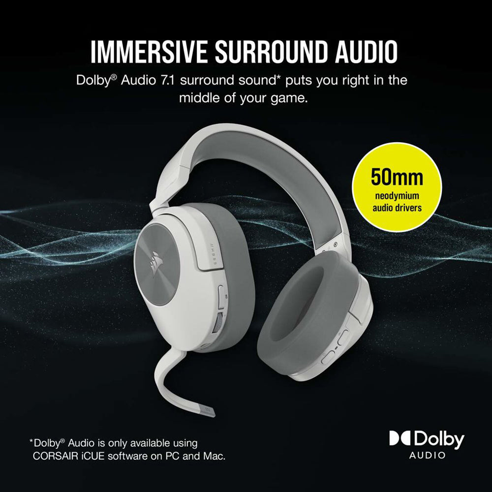 Corsair HS55 Over-Ear Wireless Bluetooth Gaming Headset - White | 106-CA-9011281-EU from Corsair - DID Electrical