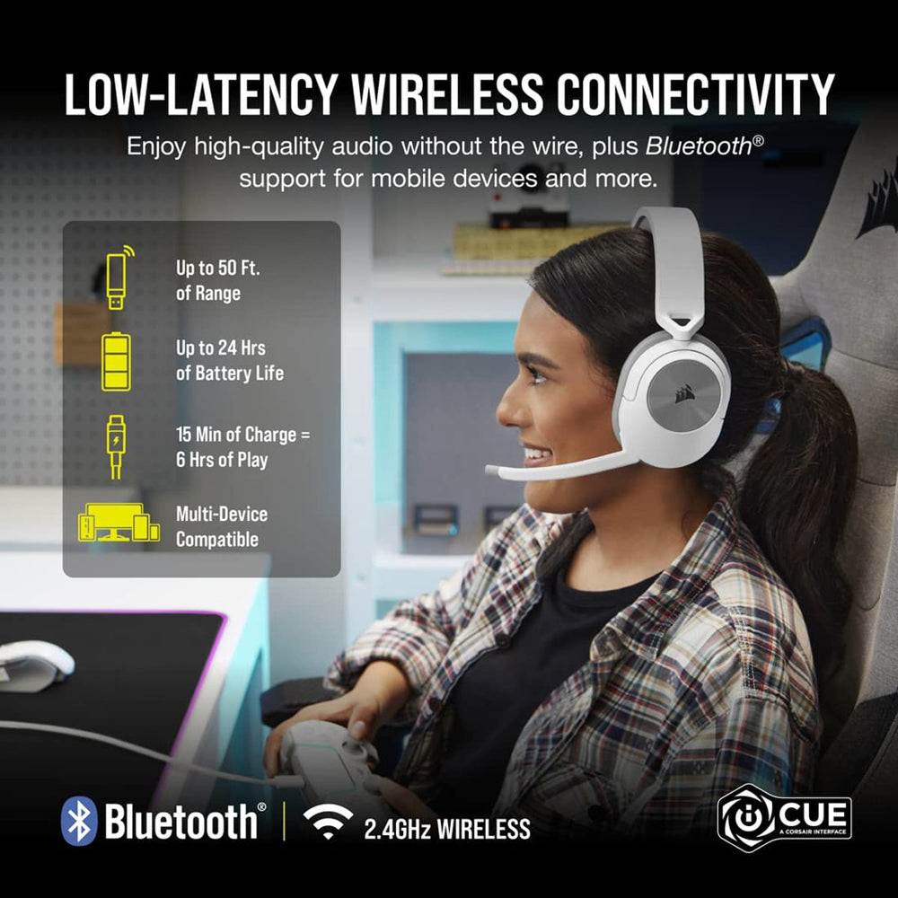 Corsair HS55 Over-Ear Wireless Bluetooth Gaming Headset - White | 106-CA-9011281-EU from Corsair - DID Electrical