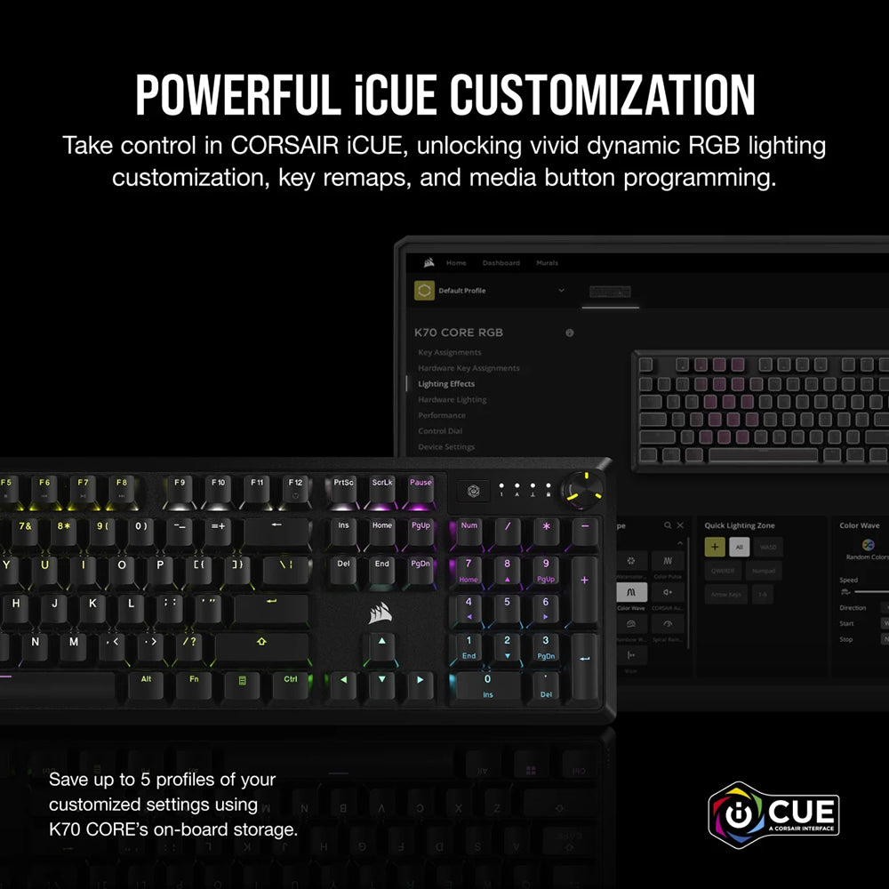 Corsair K70 CORE RGB Mechanical Gaming Keyboard - Black | 106-CH-910971E-UK from Corsair - DID Electrical