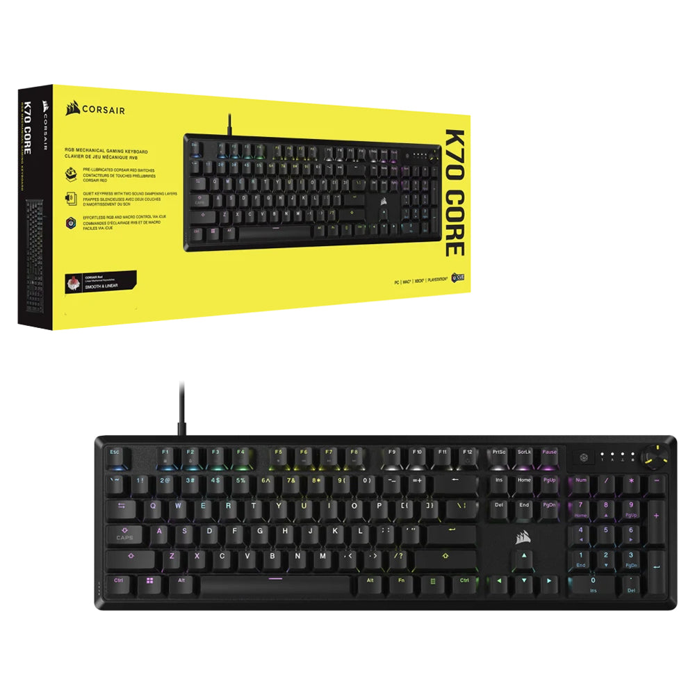 Corsair K70 CORE RGB Mechanical Gaming Keyboard - Black | 106-CH-910971E-UK from Corsair - DID Electrical