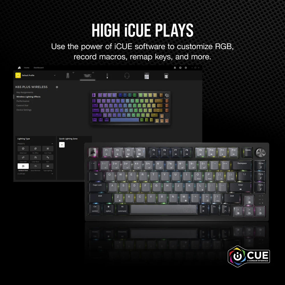 Corsair K65 Plus Wireless 75% RGB Mechanical Gaming Keyboard - Black | 106-CH-91D401L-UK from Corsair - DID Electrical