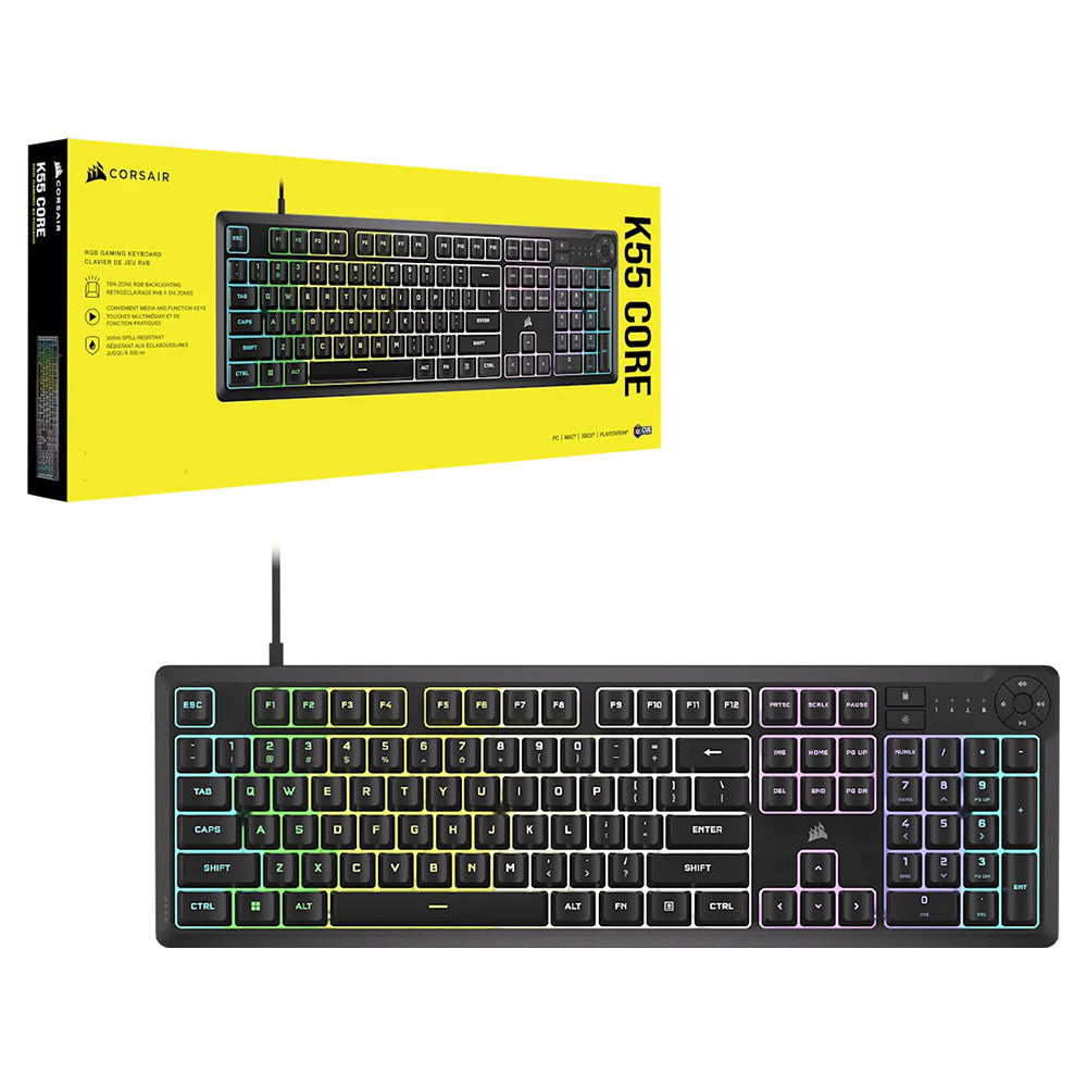 Corsair K55 CORE RGB Gaming Keyboard - Black | 106-CH-9226C65-UK from Corsair - DID Electrical