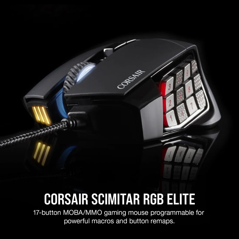 Corsair SCIMITAR RGB Elite Optical MOBA/MMO Gaming Mouse - Black | 106-CH-9304211-EU from Corsair - DID Electrical
