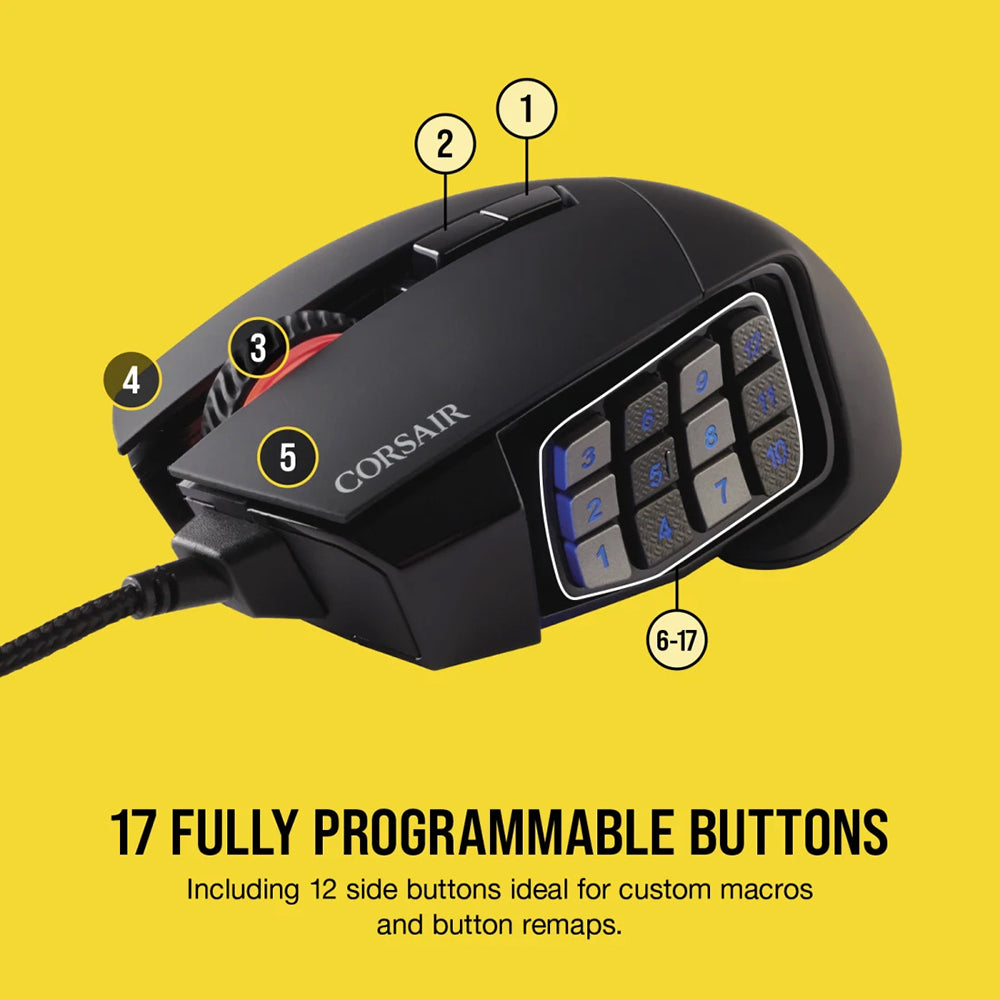 Corsair SCIMITAR RGB Elite Optical MOBA/MMO Gaming Mouse - Black | 106-CH-9304211-EU from Corsair - DID Electrical