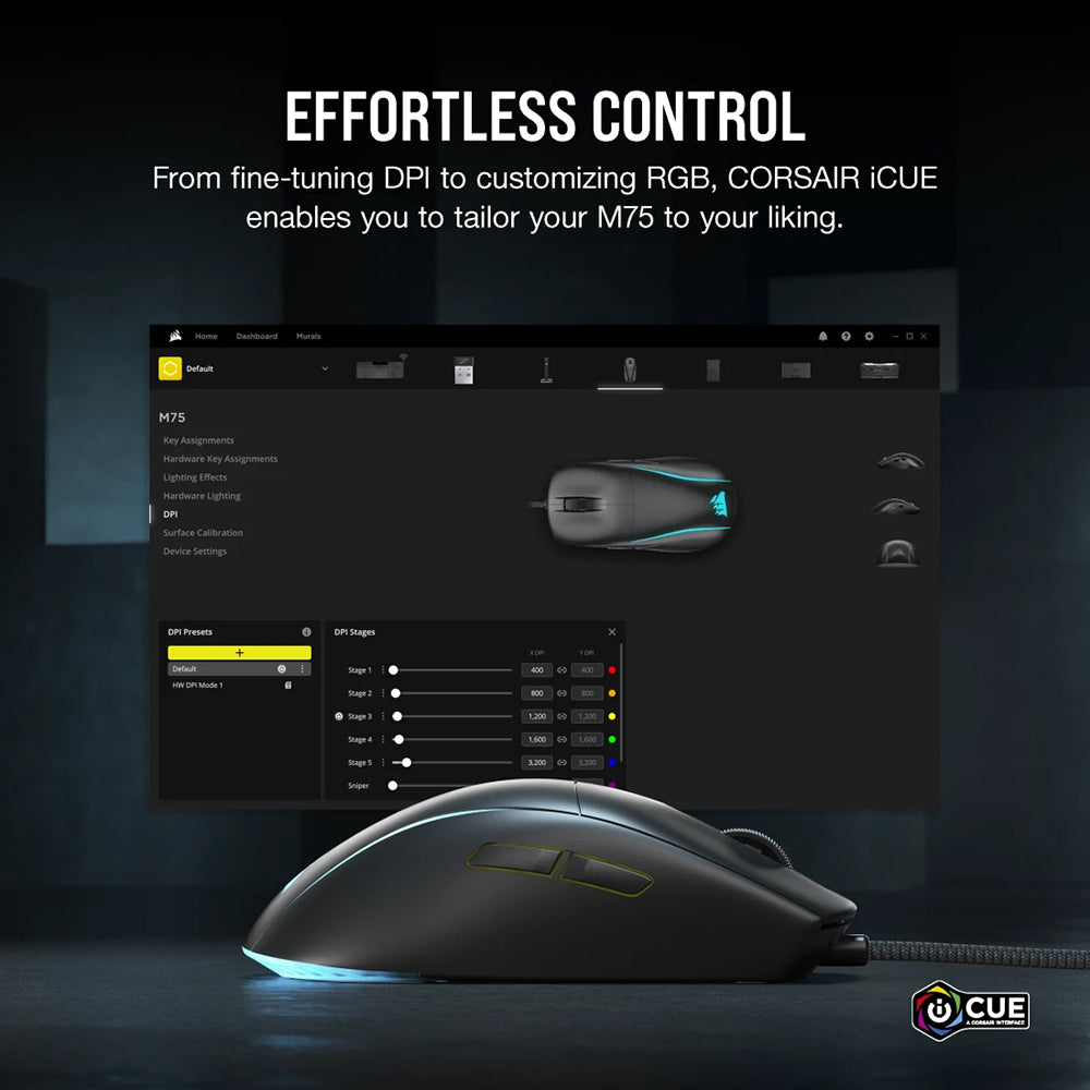 Corsair M75 Lightweight RGB Gaming Mouse - Black | 106-CH-930D010-EU from Corsair - DID Electrical