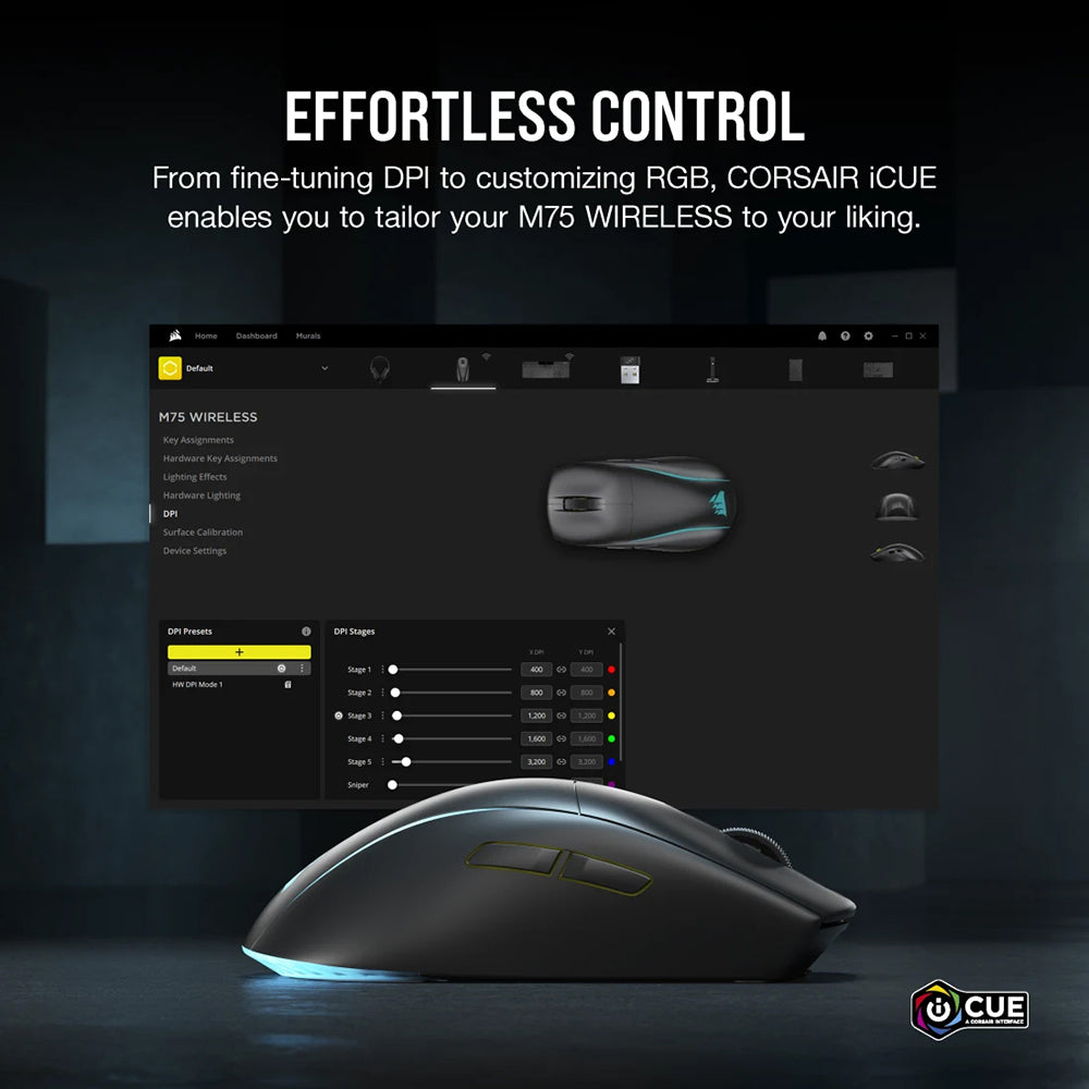 Corsair M75 Wireless RGB Gaming Mouse - Black | 106-CH-931D010-EU from Corsair - DID Electrical