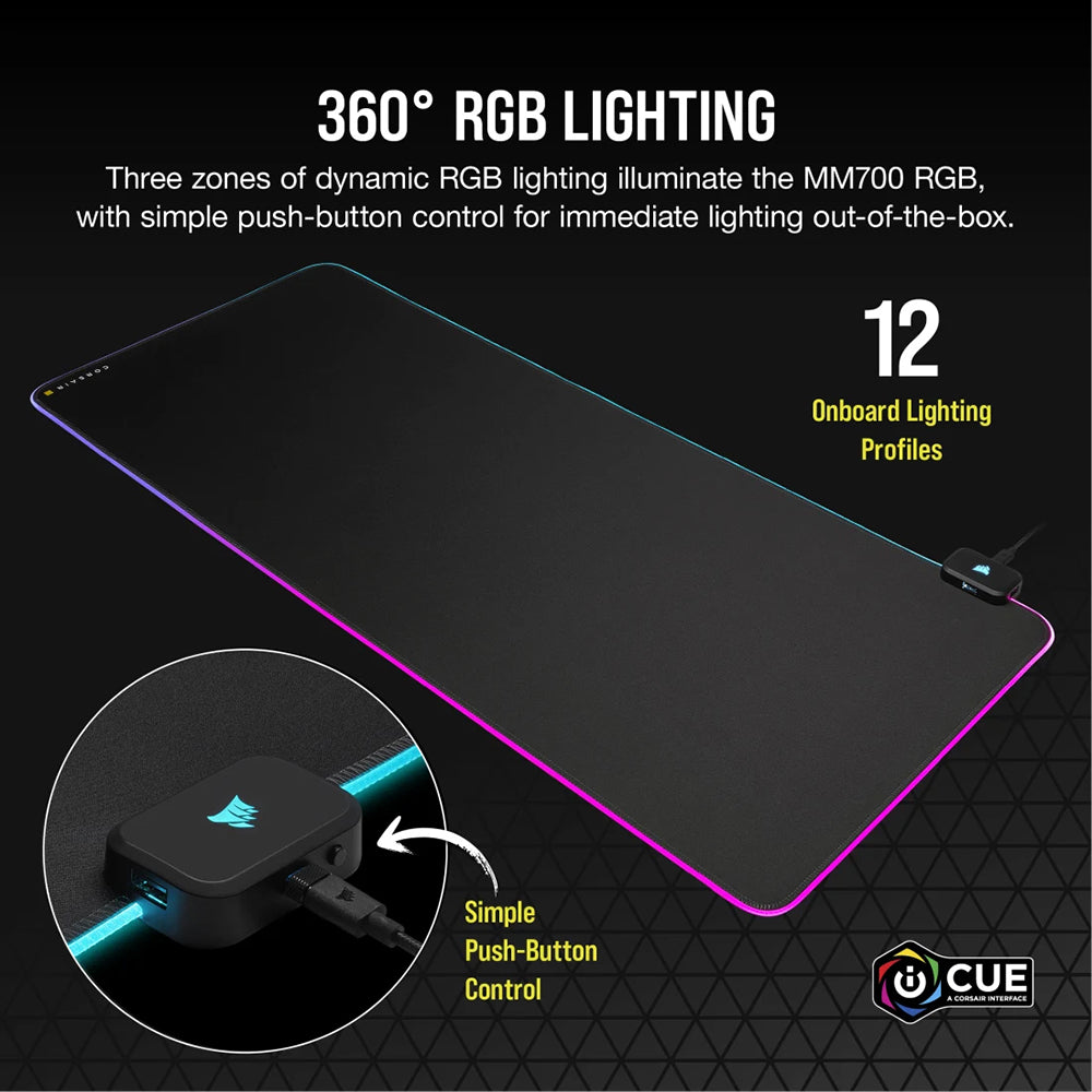 Corsair MM700 RGB Extended Mouse Pad - Black | 106-CH-9417070-WW from Corsair - DID Electrical
