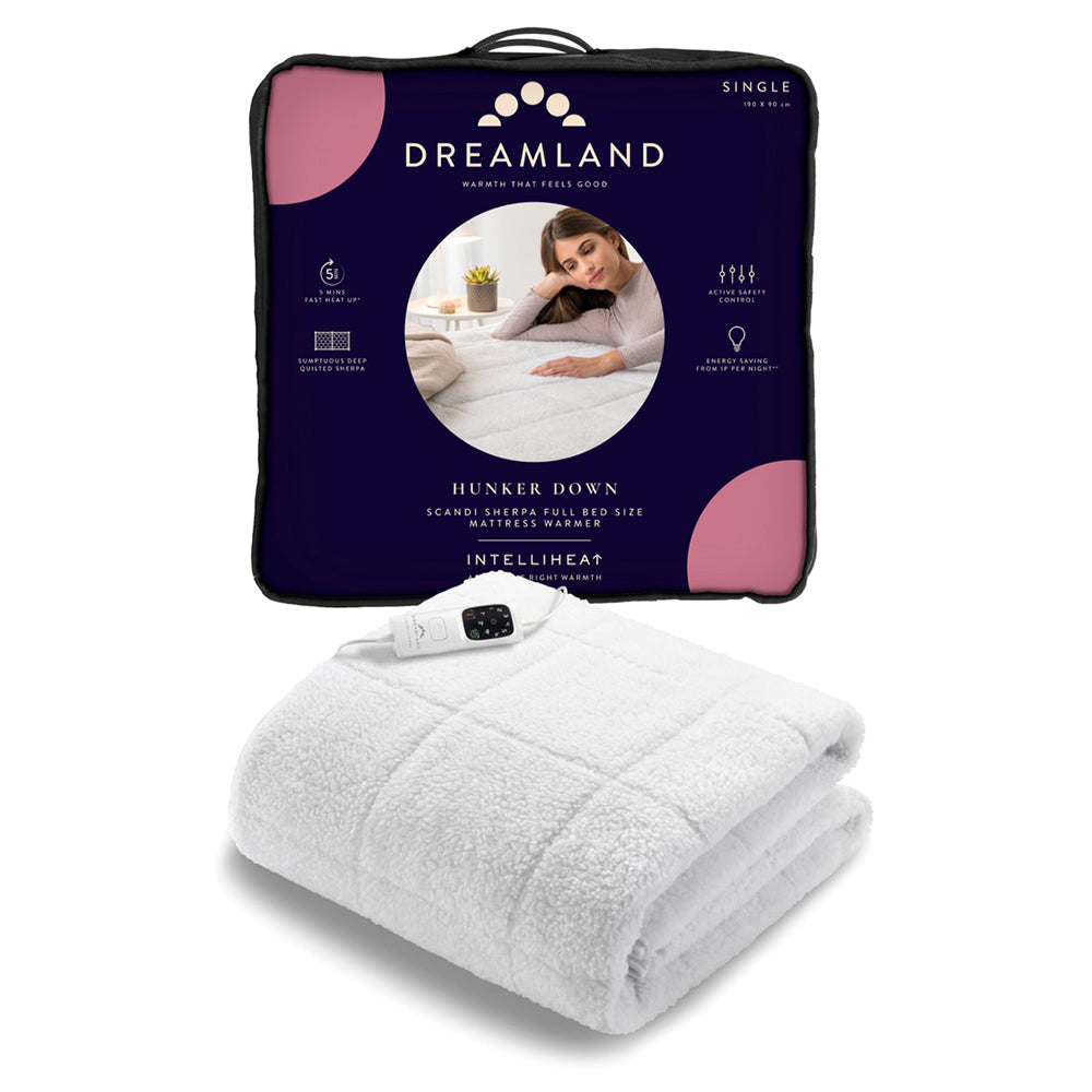 Dreamland Hunker Down Scandi Sherpa Single Underblanket with Single Controller - White | 16694C from Dreamland - DID Electrical