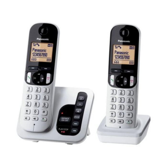 Panasonic Twin Pack Cordless Dect Phone - Silver| TAPCS222T from Panasonic - DID Electrical