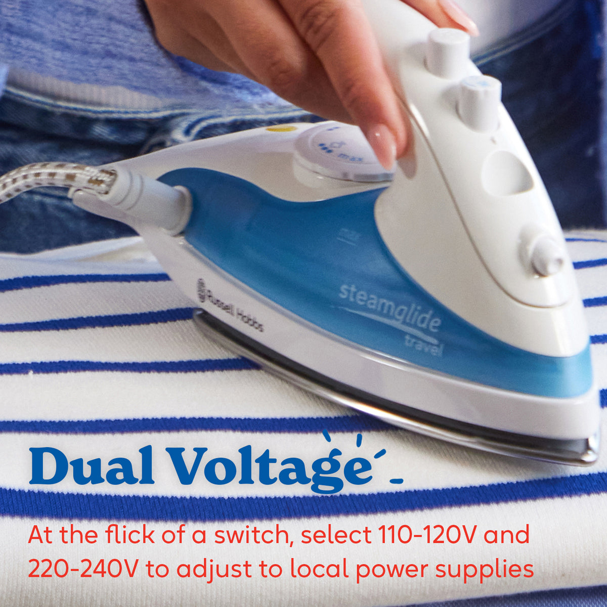 Russell Hobbs 760W Steam Glide Travel Iron - White & Blue | 22470