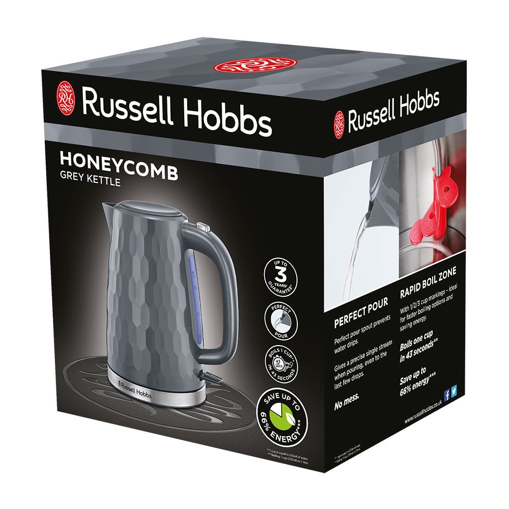 Russell Hobbs Honeycomb 1.7L Kettle - Grey | 26053 from Russell Hobbs - DID Electrical
