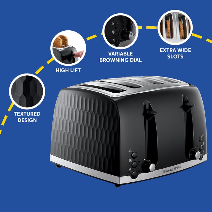 Russell Hobbs Honeycomb 4 Slice Toaster - Black | 26071