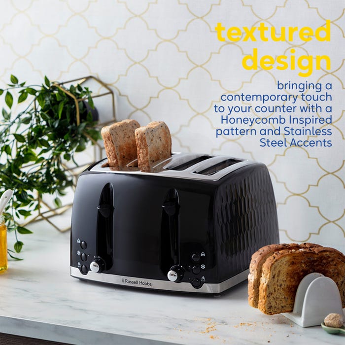 Russell Hobbs Honeycomb 4 Slice Toaster - Black | 26071