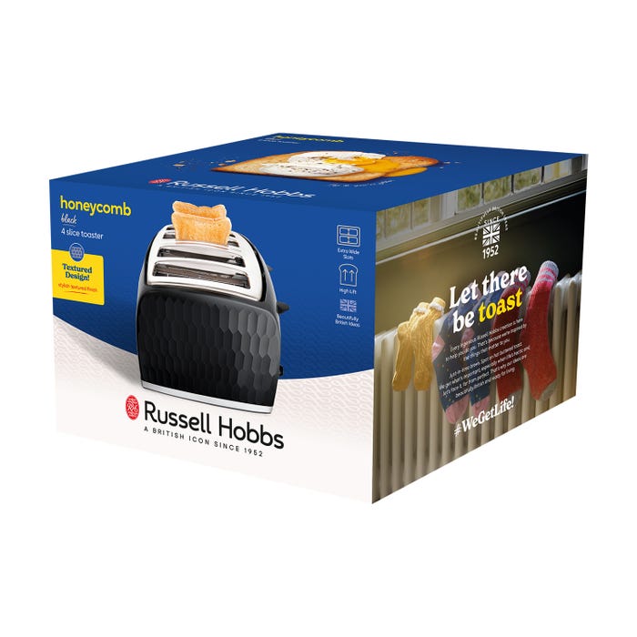 Russell Hobbs Honeycomb 4 Slice Toaster - Black | 26071