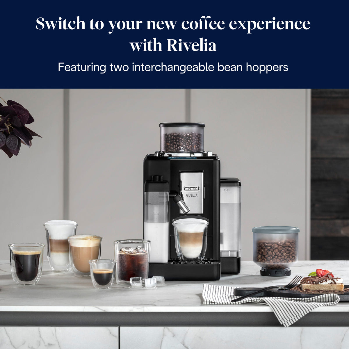 DeLonghi Rivelia 1.4L Automatic Bean to Cup Coffee Machine - Onyx Black | EXAM440.55.B