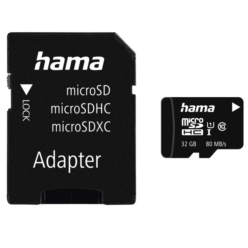Hama MicroSDHC Class 10 UHS-I 80MB/s 32GB Memory Card with Adapter - Black | 300522 from Hama - DID Electrical