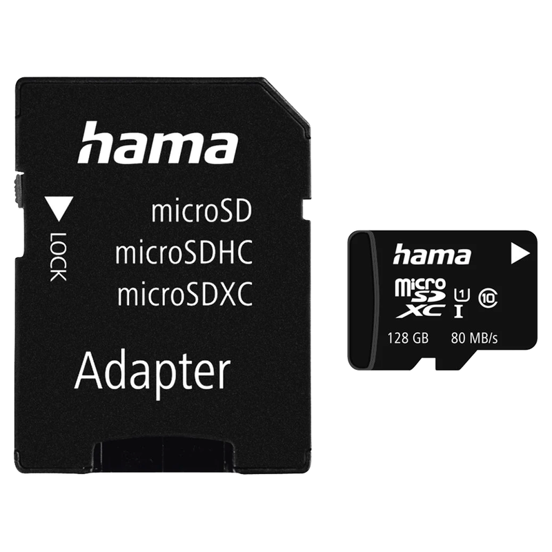 Hama MicroSDHC Class 10 UHS-I 80MB/s 128GB Memory Card with Adapter - Black | 305657 from Hama - DID Electrical