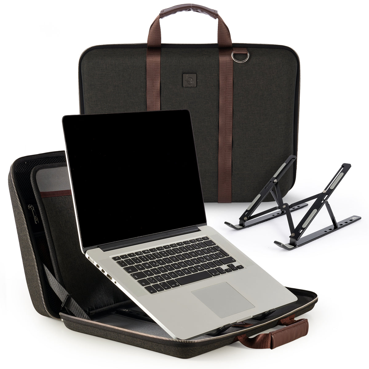 Laptop Bag for 15.6&quot; Laptops with Integrated Stand &amp; Shoulder Strap - Black &amp; Brown | 312501 from Sonlib - DID Electrical