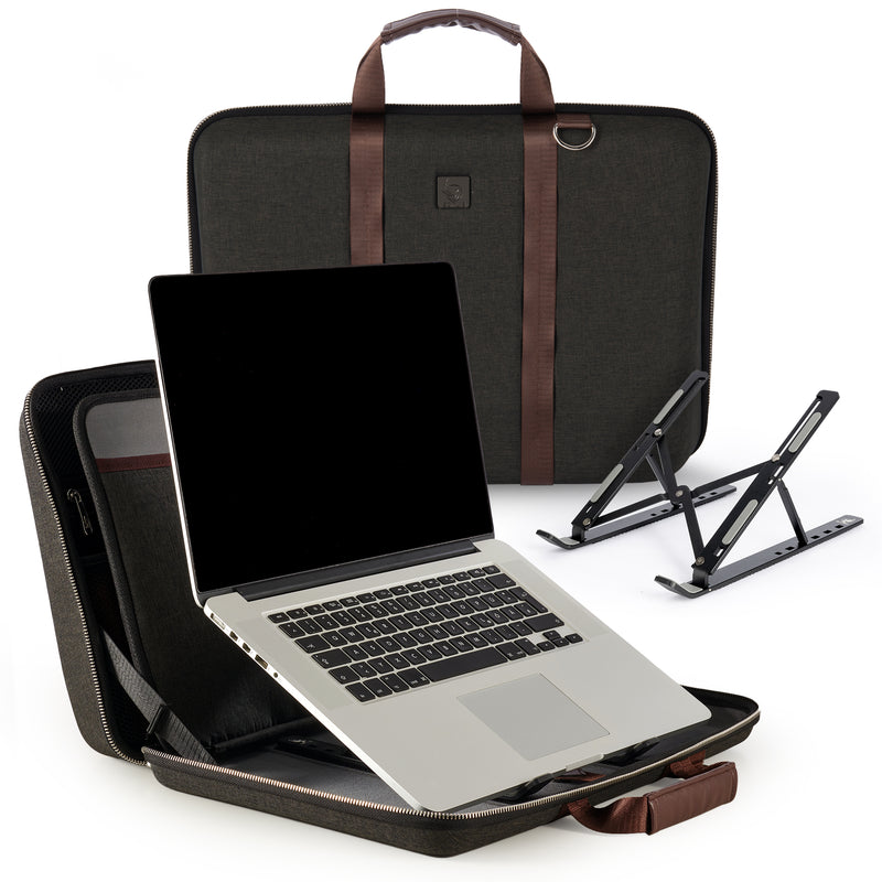 Laptop Bag for 15.6" Laptops with Integrated Stand & Shoulder Strap - Black & Brown | 312501 from Sonlib - DID Electrical