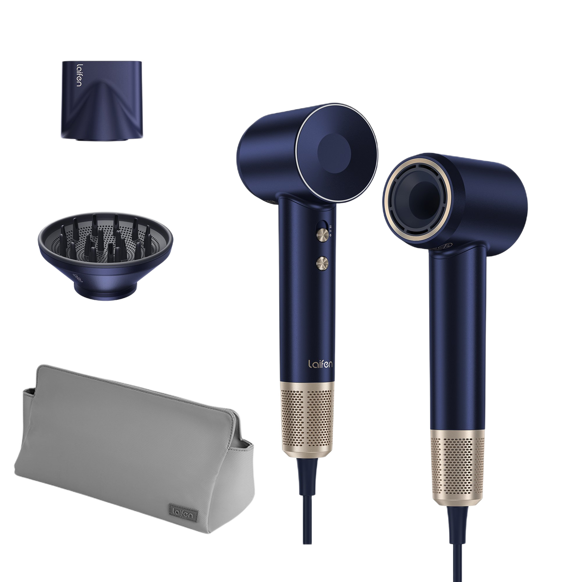 Laifen Swift Premium High Speed Hair Dryer with Attachments & Carry Case - Blue & Gold | 32477