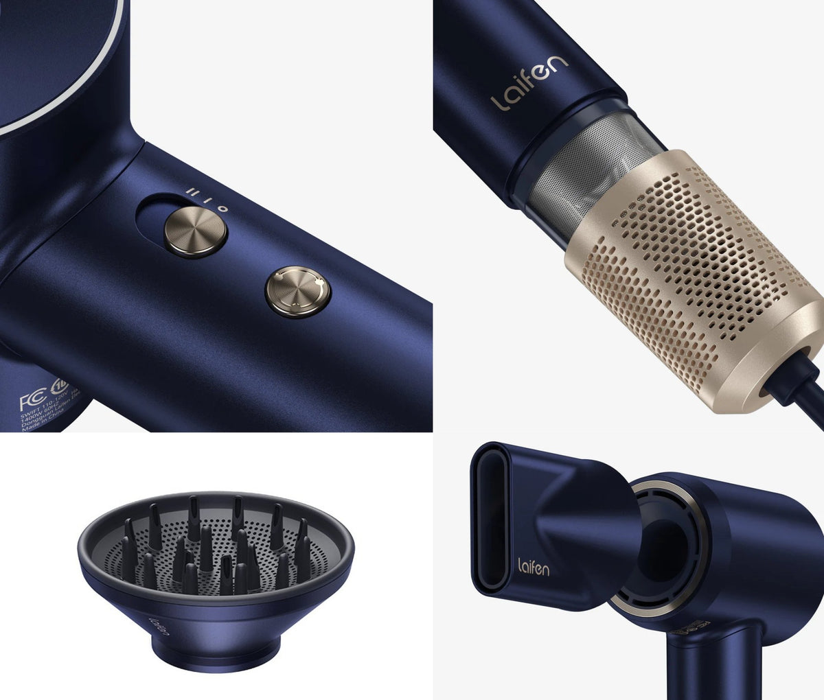 Laifen Swift Premium High Speed Hair Dryer with Attachments & Carry Case - Blue & Gold | 32477