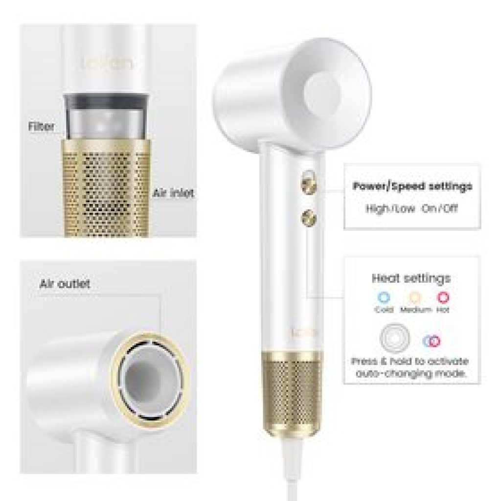 Laifen Swift Premium High Speed Hairdryer with Attachments & Carry Case - White & Gold | 32484