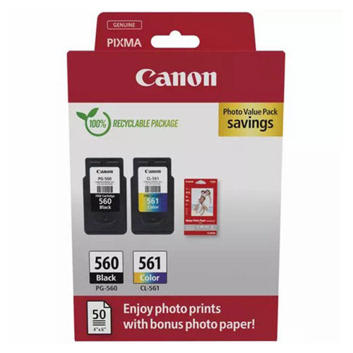 Canon PG-560/CL-561 Ink Cartridge with Photo Paper - Black & Colour | 3713C008 from Canon - DID Electrical