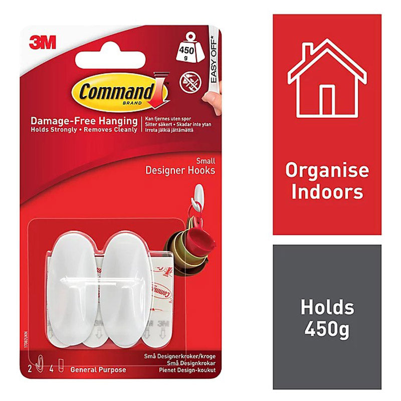 3M Command Small Designer 2 Hooks/4 Strips Pack - White | 3M17082 from Command - DID Electrical