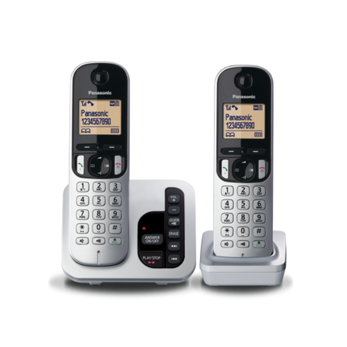 Panasonic Twin Pack Cordless Dect Phone - Silver| TAPCS222T from Panasonic - DID Electrical