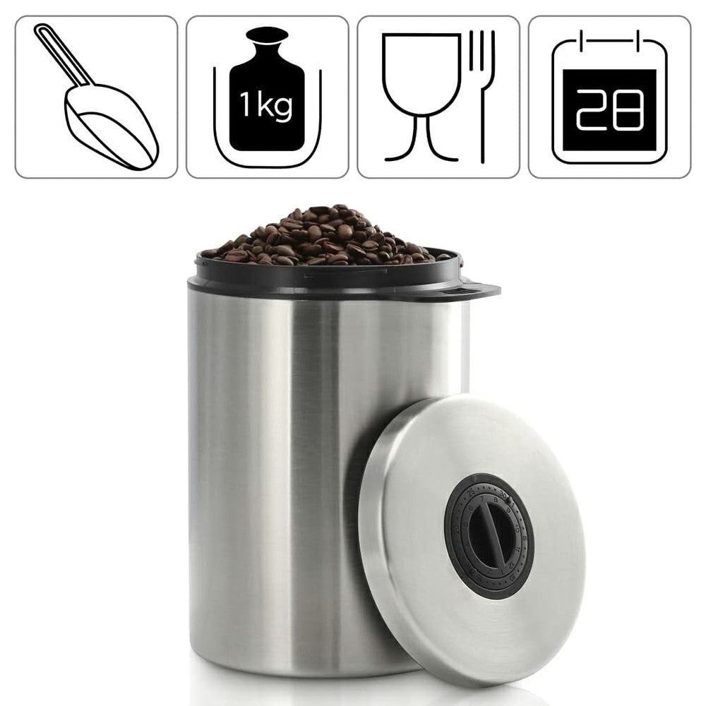 Xavax 1KG Stainless Steel Coffee Bean Tin With Scoop - Silver | 422651 from Xavax - DID Electrical