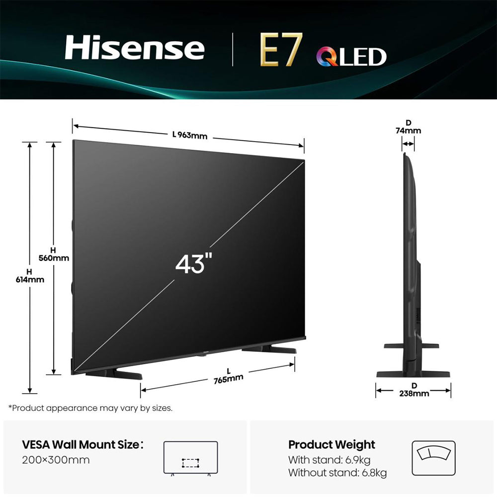 Hisense E7Q 43'' 4K Smart TV - Black | 43E71Q from Hisense - DID Electrical