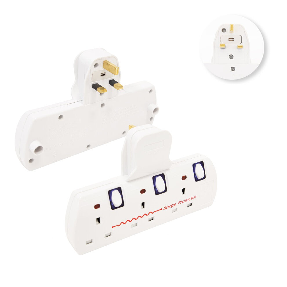 Fleming 3 Way Switched Wall Adaptor with Surge Protection - White | 456160 from Fleming - DID Electrical