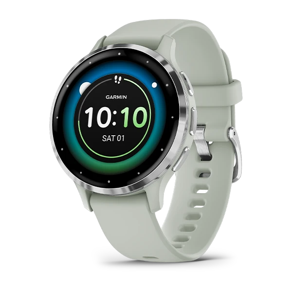 Garmin Venu 3S Silver Stainless Steel Bezel Silicone Band - Sage Grey | 49-GAR-010-02785-01 from Garmin - DID Electrical