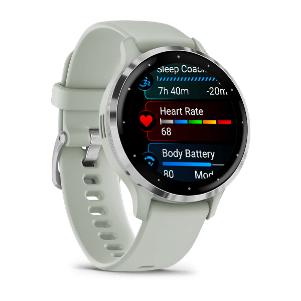 Garmin Venu 3S Silver Stainless Steel Bezel Silicone Band - Sage Grey | 49-GAR-010-02785-01 from Garmin - DID Electrical