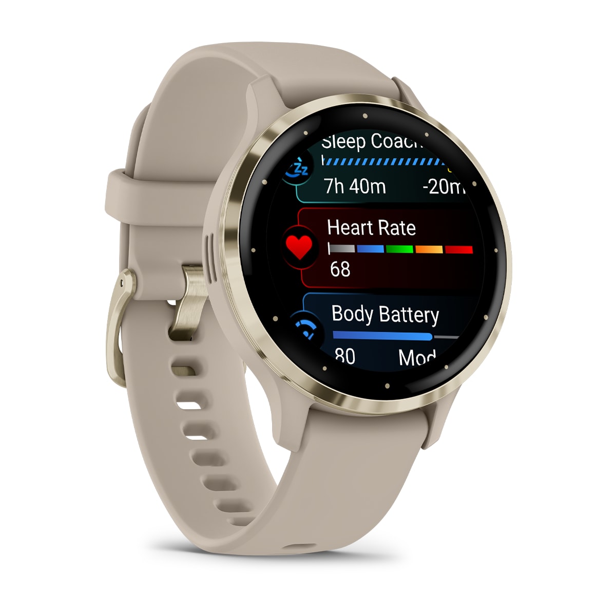 Garmin Venu 3S Soft Gold Stainless Steel Bezel Silicone Band - French Grey | 49-GAR-010-02785-02 from Garmin - DID Electrical