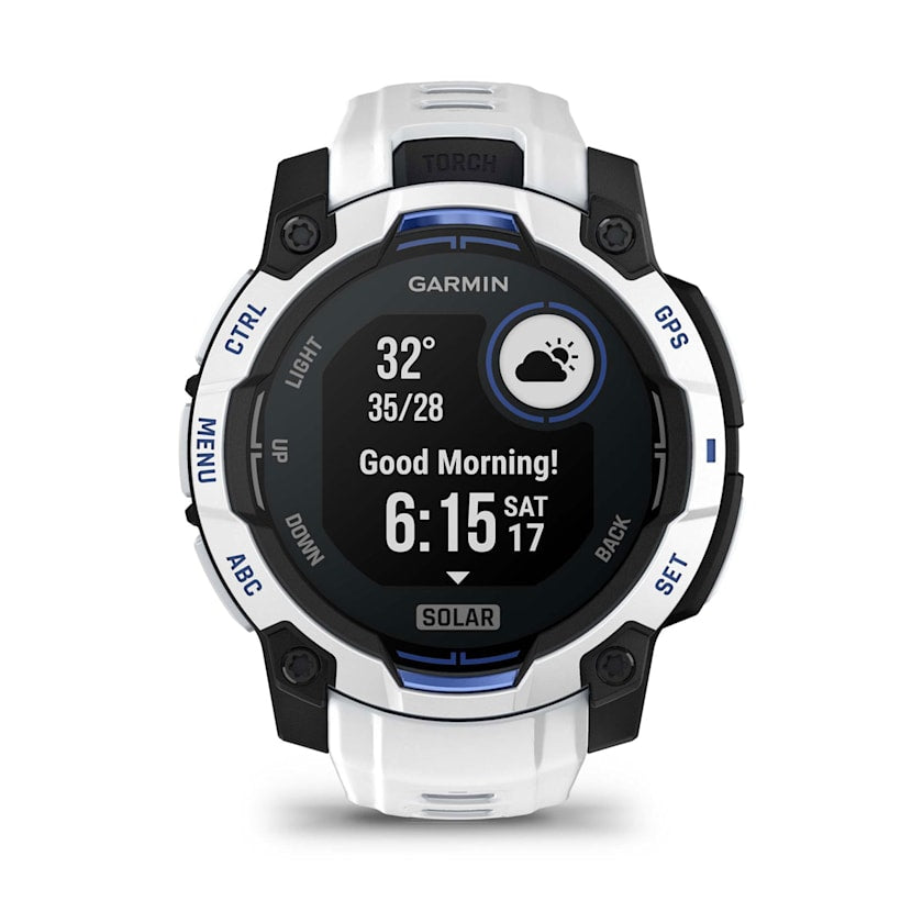 Garmin Instinct 3 45MM Solar Smart Watch with Whitestone and Bolt Blue Band - Whitestone | 49-GAR-010-02934-03 from Garmin - DID Electrical