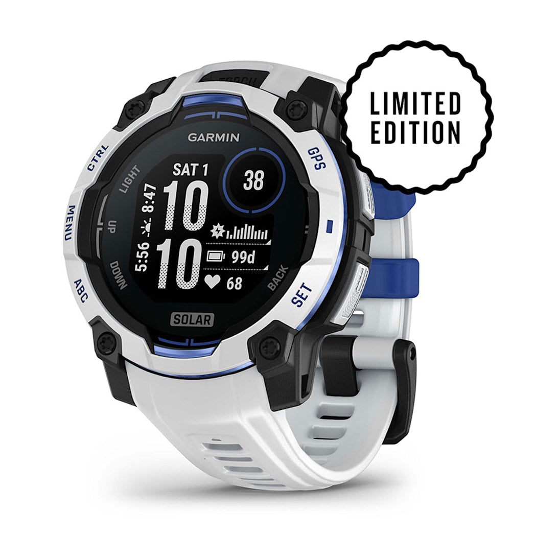 Garmin Instinct 3 45MM Solar Smart Watch with Whitestone and Bolt Blue Band - Whitestone | 49-GAR-010-02934-03 from Garmin - DID Electrical