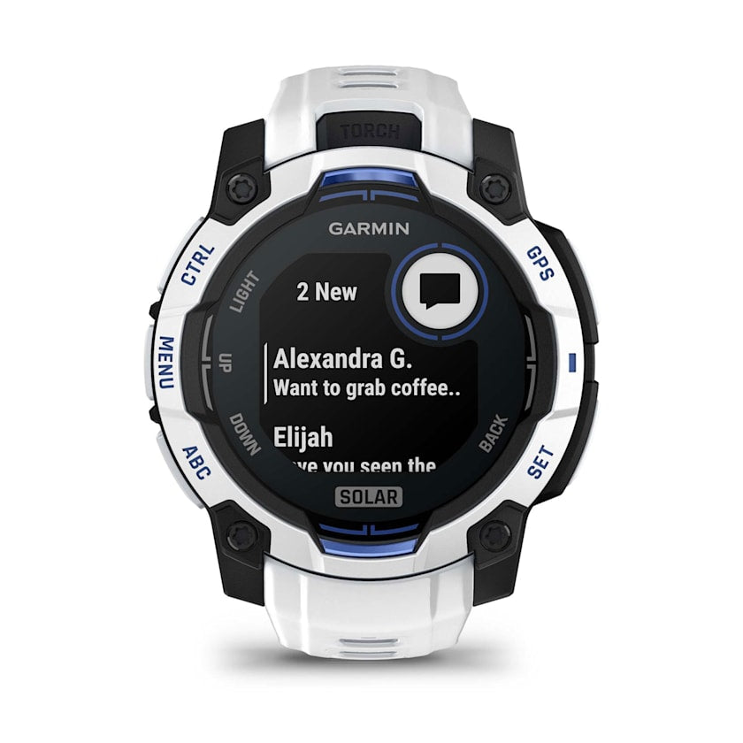 Garmin Instinct 3 45MM Solar Smart Watch with Whitestone and Bolt Blue Band - Whitestone | 49-GAR-010-02934-03 from Garmin - DID Electrical