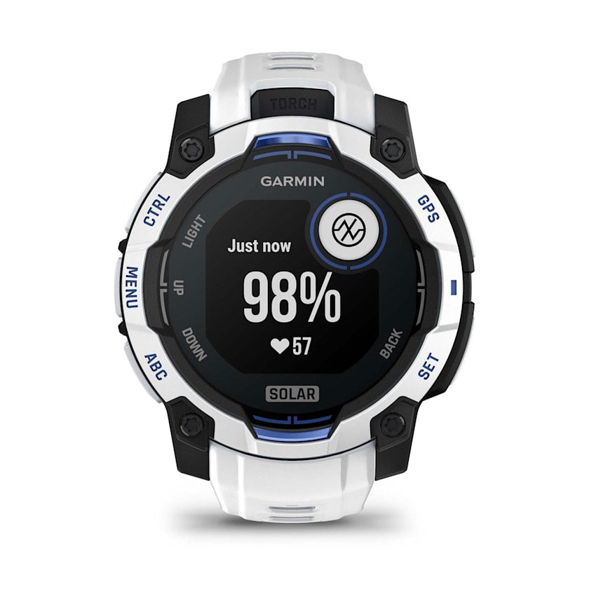 Garmin Instinct 3 45MM Solar Smart Watch with Whitestone and Bolt Blue Band - Whitestone | 49-GAR-010-02934-03 from Garmin - DID Electrical