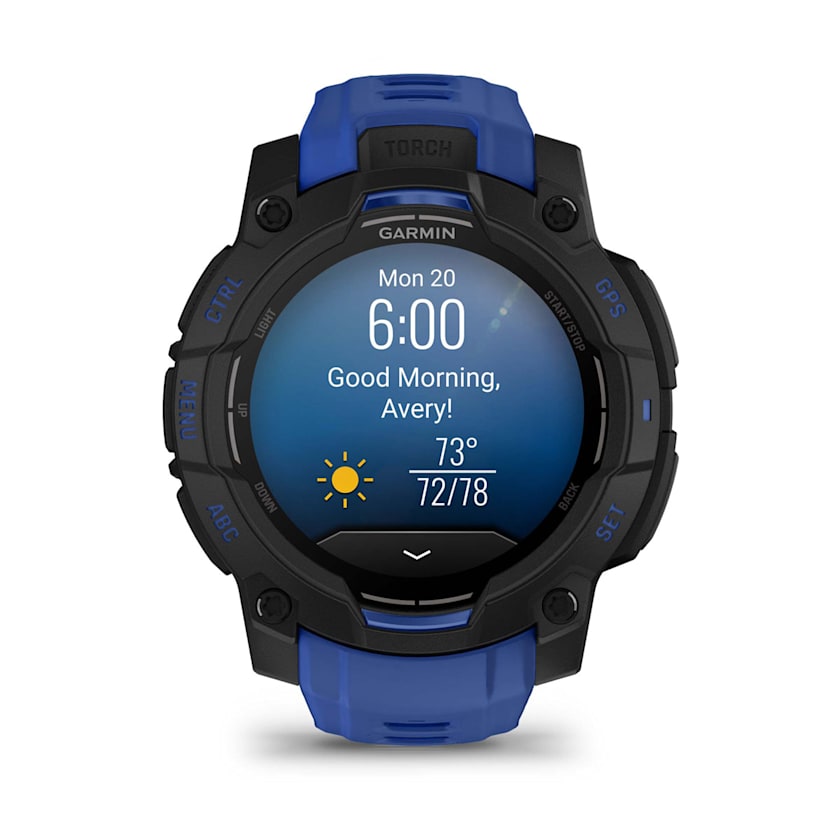 Garmin Instinct 3 45MM Smart Watch with Bolt Blue and Black Band - Black | 49-GAR-010-02936-03 from Garmin - DID Electrical