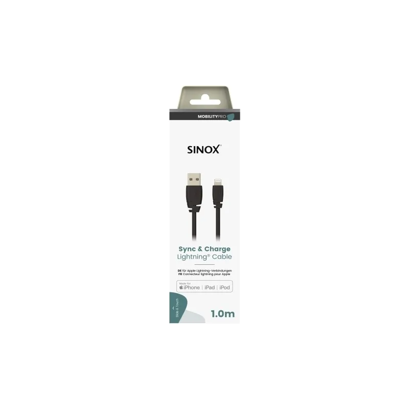 Sinox PRO 1M Lightning Cable with Original Apple Chip - Black | 51118 from Sinox - DID Electrical