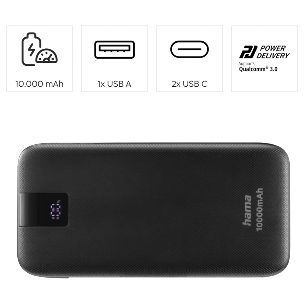 Hama 20000mAh Quick Charge 3.0 Power Bank - Anthracite Black | 514813 from Hama - DID Electrical