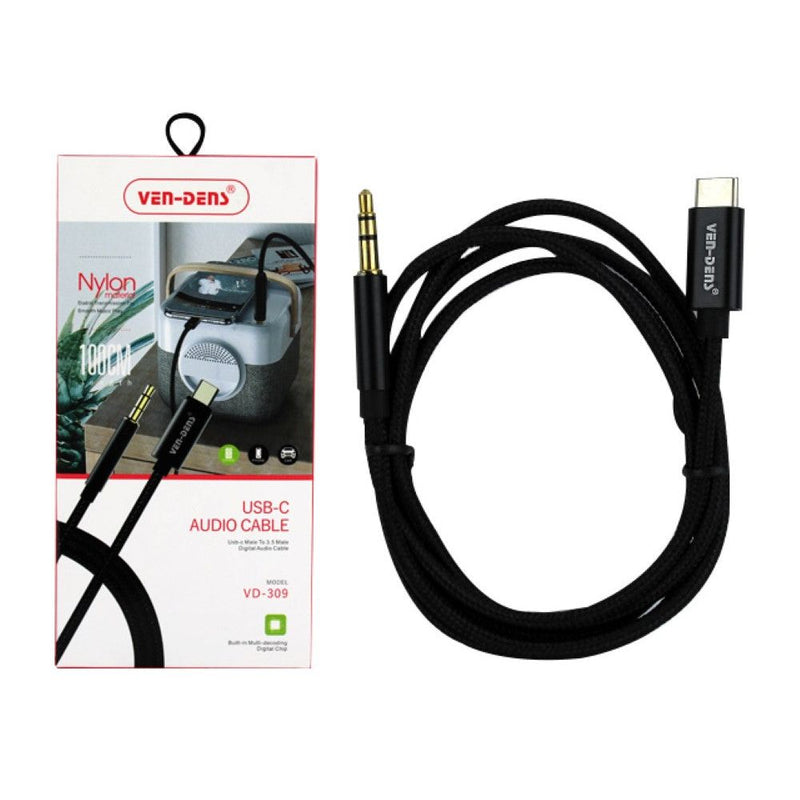 Ven-Dens 1M VD USB-C to 3.5mm Audio AUX Nylon Cable - Black | 545070 from Ven-Dens - DID Electrical