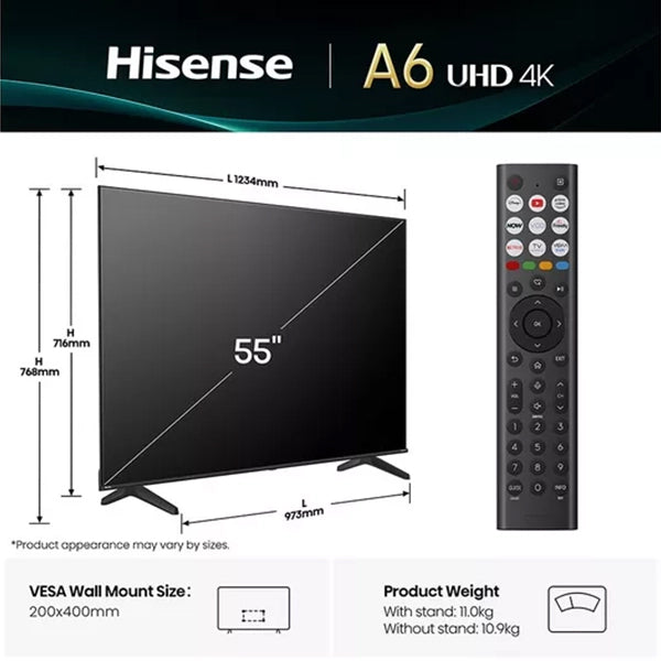 Hisense A6Q 55" 4K Smart TV - Black | 55A61Q from Hisense - DID Electrical