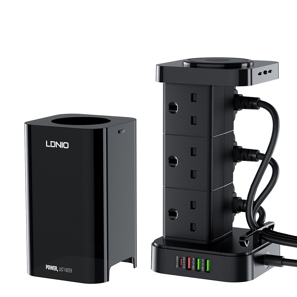 Ldnio Tower 15W Wireless Charging Extension Power Socket - Black | 8600115 from Ldnio - DID Electrical