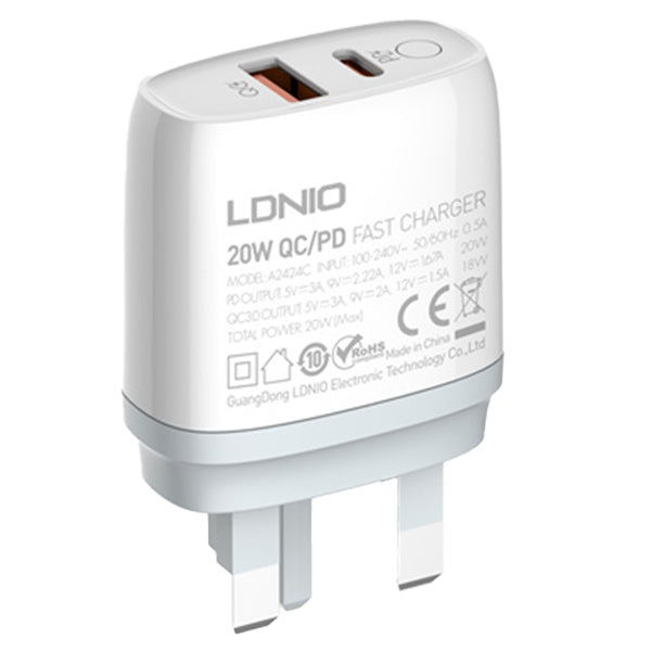 LDNIO 20W USB-C PD & 18W USB-A QC3.0 Main Charger - White | 601532 from LDNIO - DID Electrical