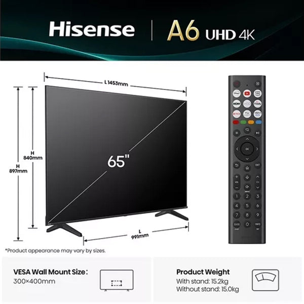 Hisense A6Q 65" 4K Smart TV - Black | 65A61Q from Hisense - DID Electrical