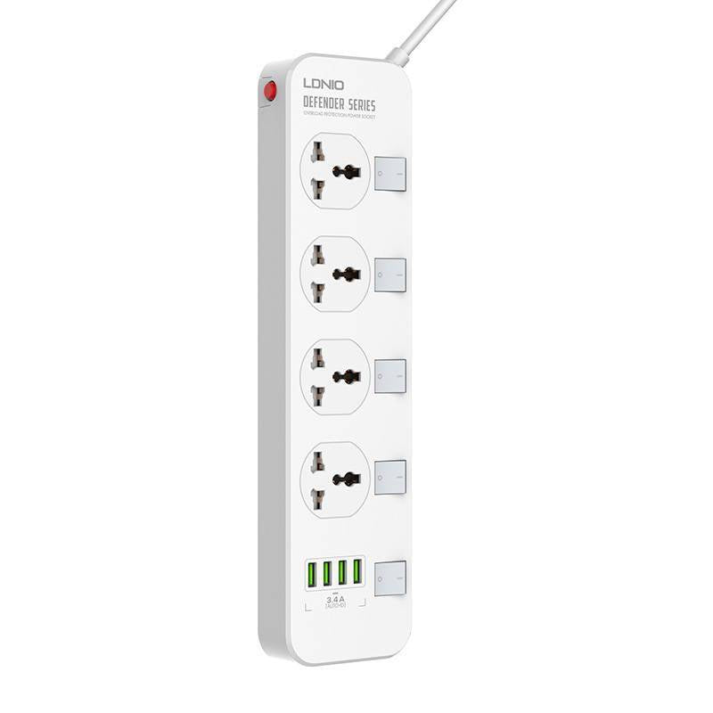 Ldnio 2M 2500W Power Strip with 4 AC Sockets - White | 691441 from Ldnio - DID Electrical