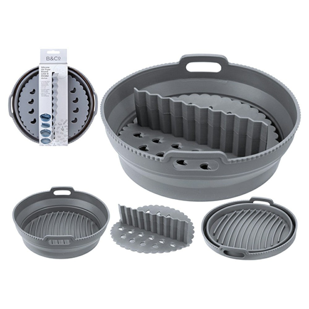 B&Co Air Fryer Pop Up Round Silicone Liner - Grey | 746177 from B&Co - DID Electrical